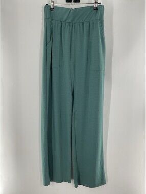 Savvi Women’s Size Medium Wide Leg Long Pants Teal Elastic Waist 008